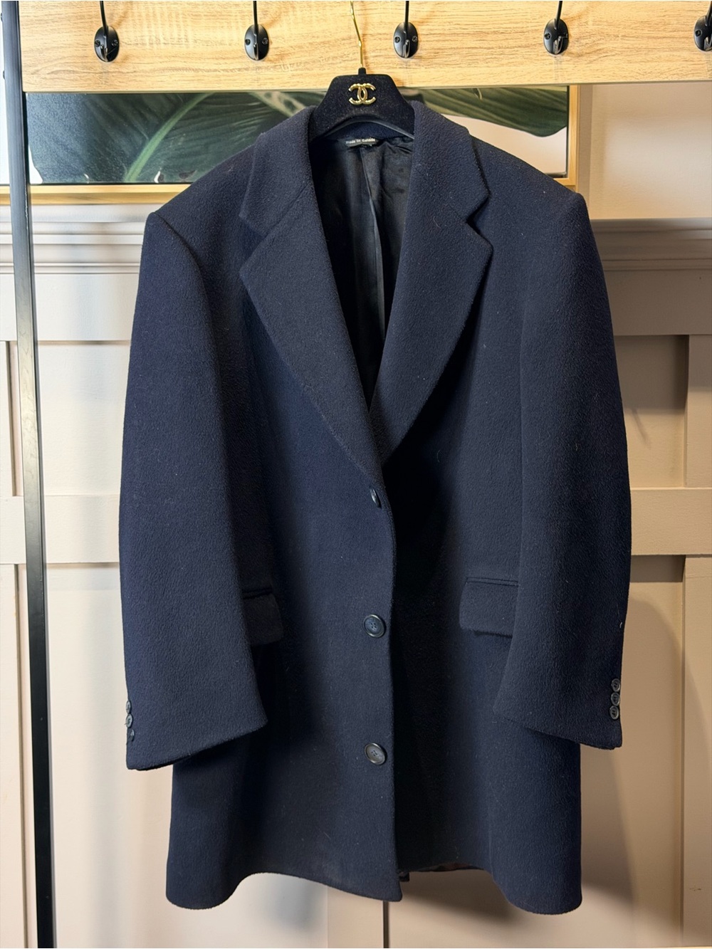 Dark Blue Wool and Cashmere Fine Quality Blend 3 buttons Overcoat Men’s 44